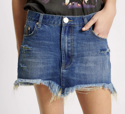 Junkyard Shredded Gold Denim Skirt