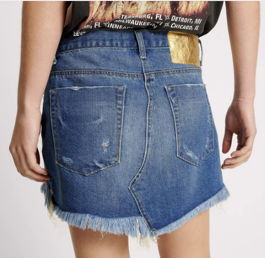 Junkyard Shredded Gold Denim Skirt