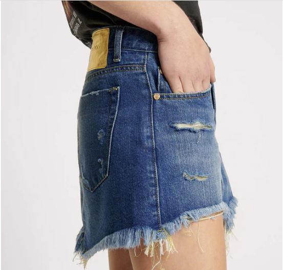 Junkyard Shredded Gold Denim Skirt