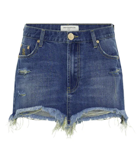 Junkyard Shredded Gold Denim Skirt