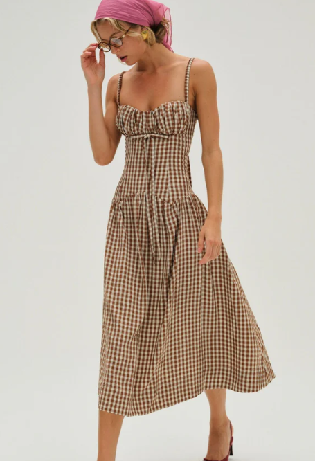 Gingerbread Gingham Midi Dress