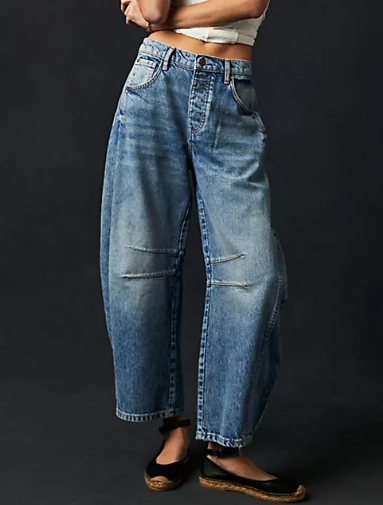 Good Luck Mid-Rise Barrel Jeans - Sofie Grey